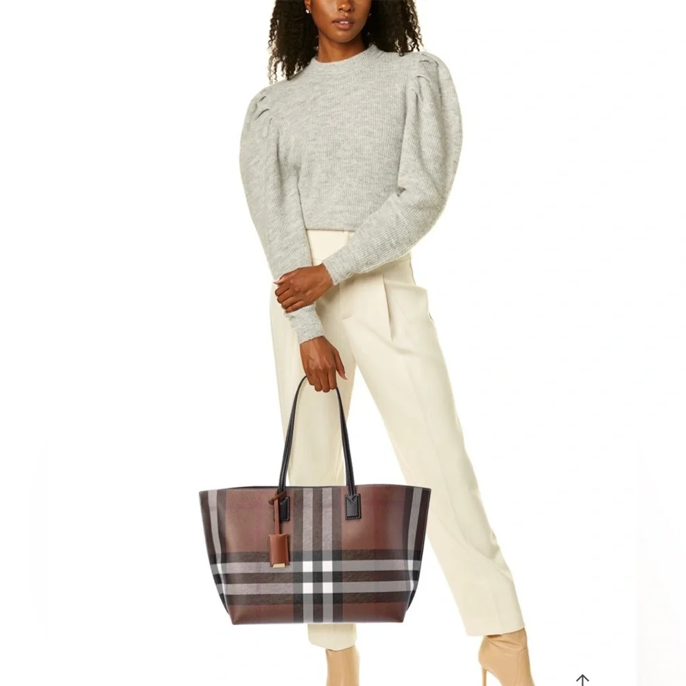 Burberry Check Medium E-Canvas & Leather Tote - Picture 2 of 3